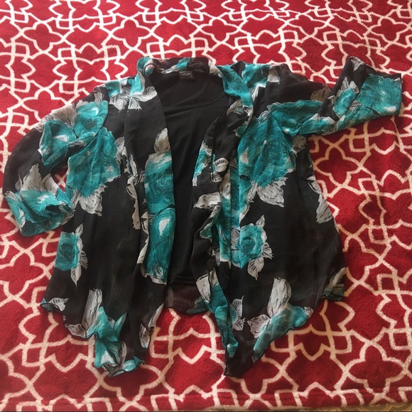 Vamp teal black white all-in-one never wrinkle top Size L - Picture 7 of 9